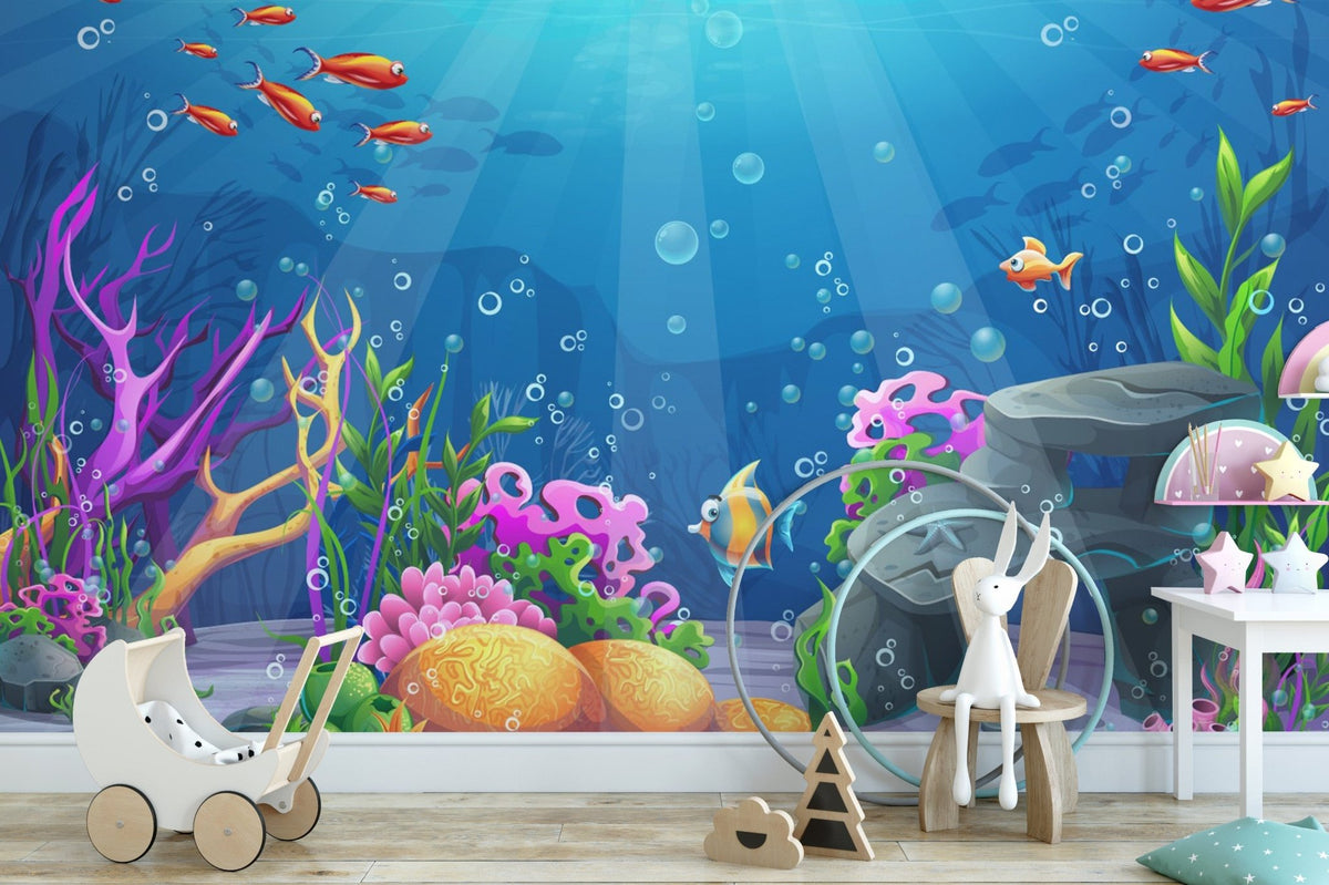 Vibrant underwater coral reef mural design B078

