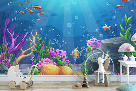 Vibrant underwater coral reef mural design B078
