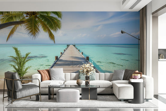 Ocean Pier Dream wall mural in a modern living room setting., GD7831