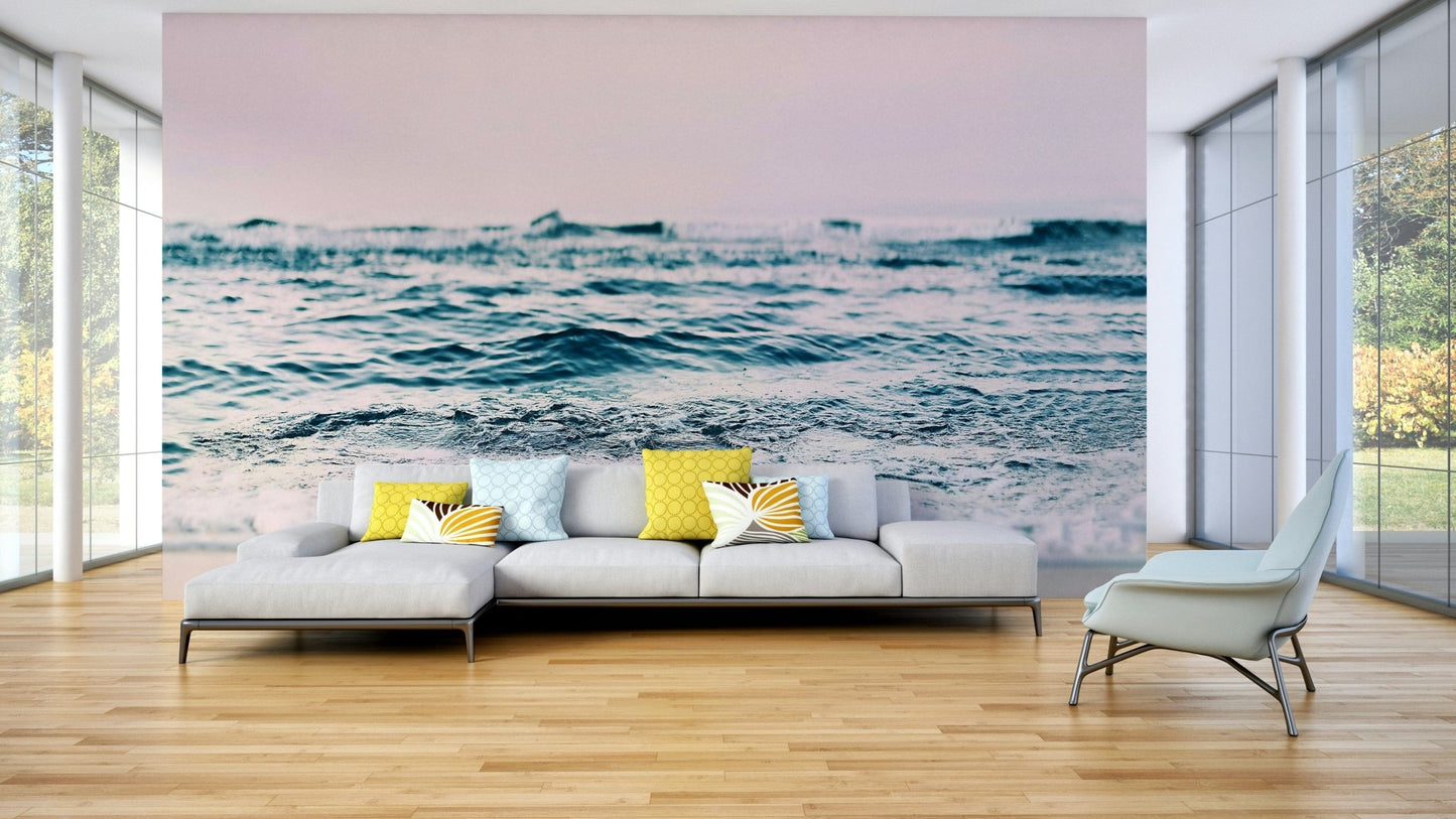 Pink ocean wave mural wallpaper GD315

