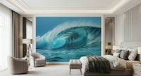 Ocean wave serenity wall mural for a calm coastal interior theme.
