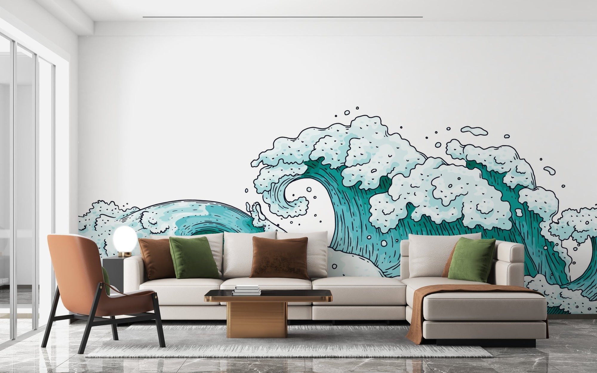 Calm ocean waves wallpaper in blue tones B055
