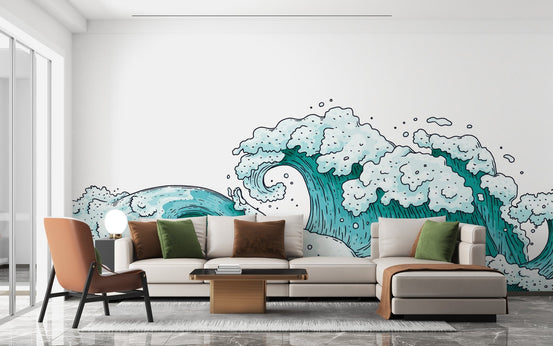 Calm ocean waves wallpaper in blue tones B055