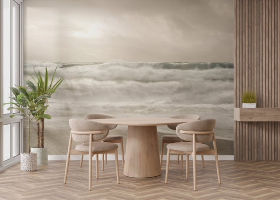 Dynamic ocean waves mural with soft hues, C93