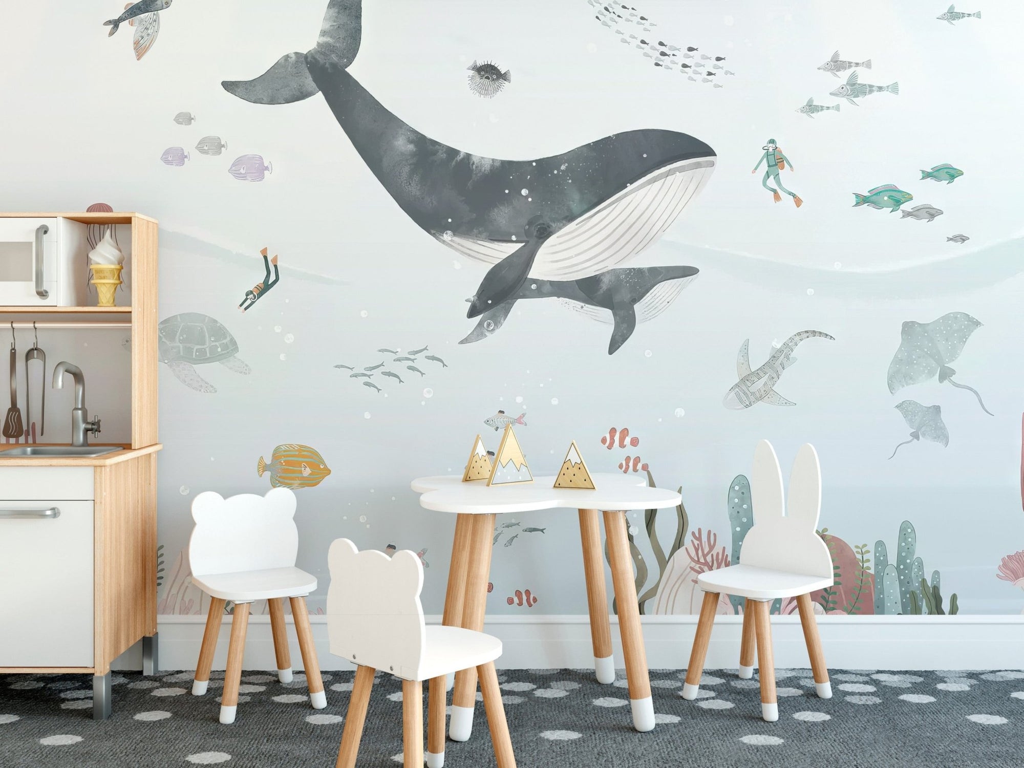 Majestic whale and coral reef wallpaper, C155
