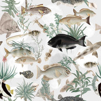Nautical accent wall featuring Oceania Wallpaper pattern

