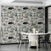 Bathroom interior with Oceania marine-style wallpaper

