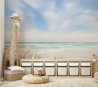 Water-inspired mural in pastel tones

