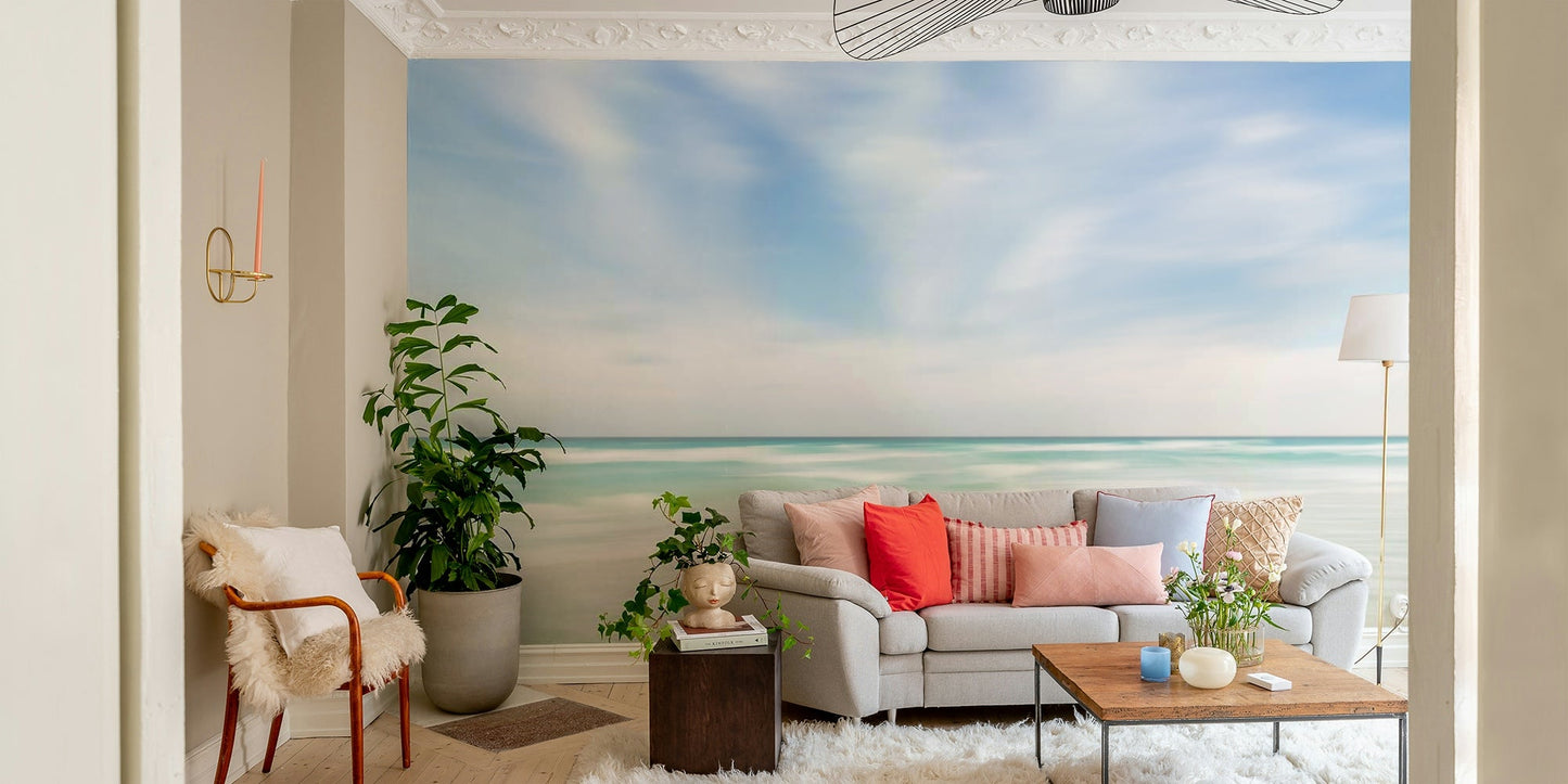 Blue wave-inspired wallpaper mural

