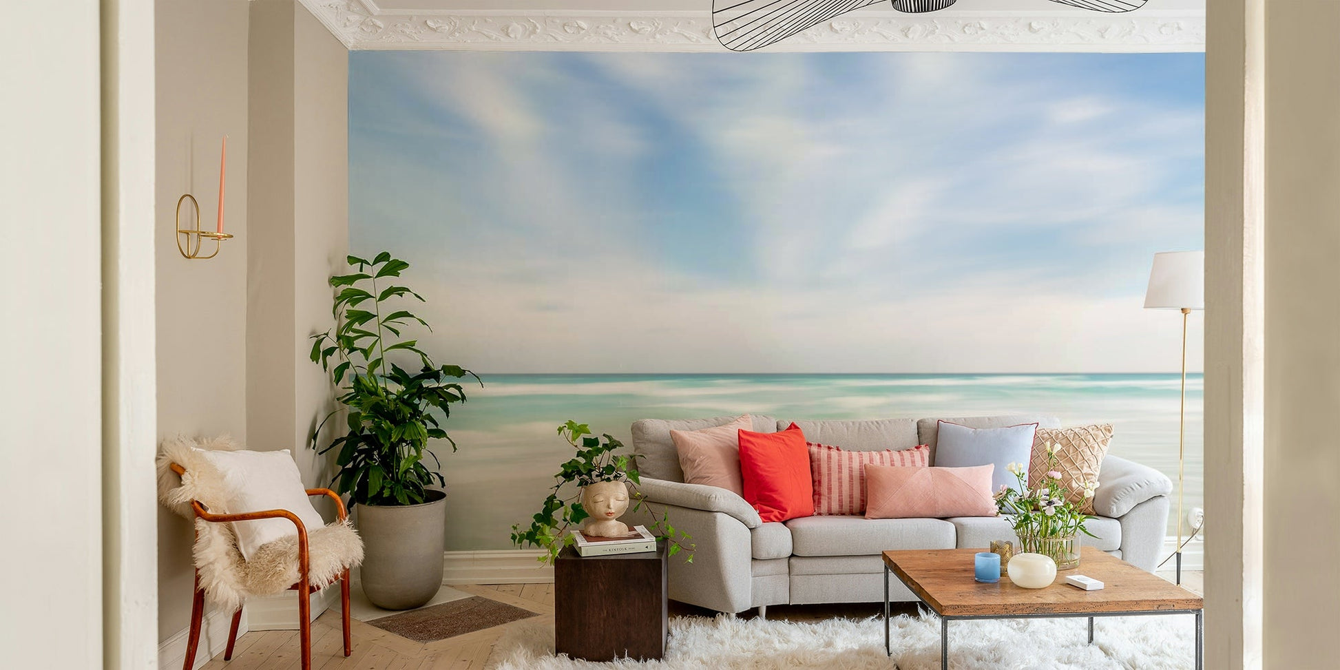 Blue wave-inspired wallpaper mural

