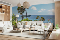 Spacious living room featuring Oceanic Escape Wall Mural and tropical shore detail, GD7947
