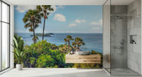 Bathroom wall styled with Oceanic Escape Wall Mural and fresh tropical horizon, GD7947