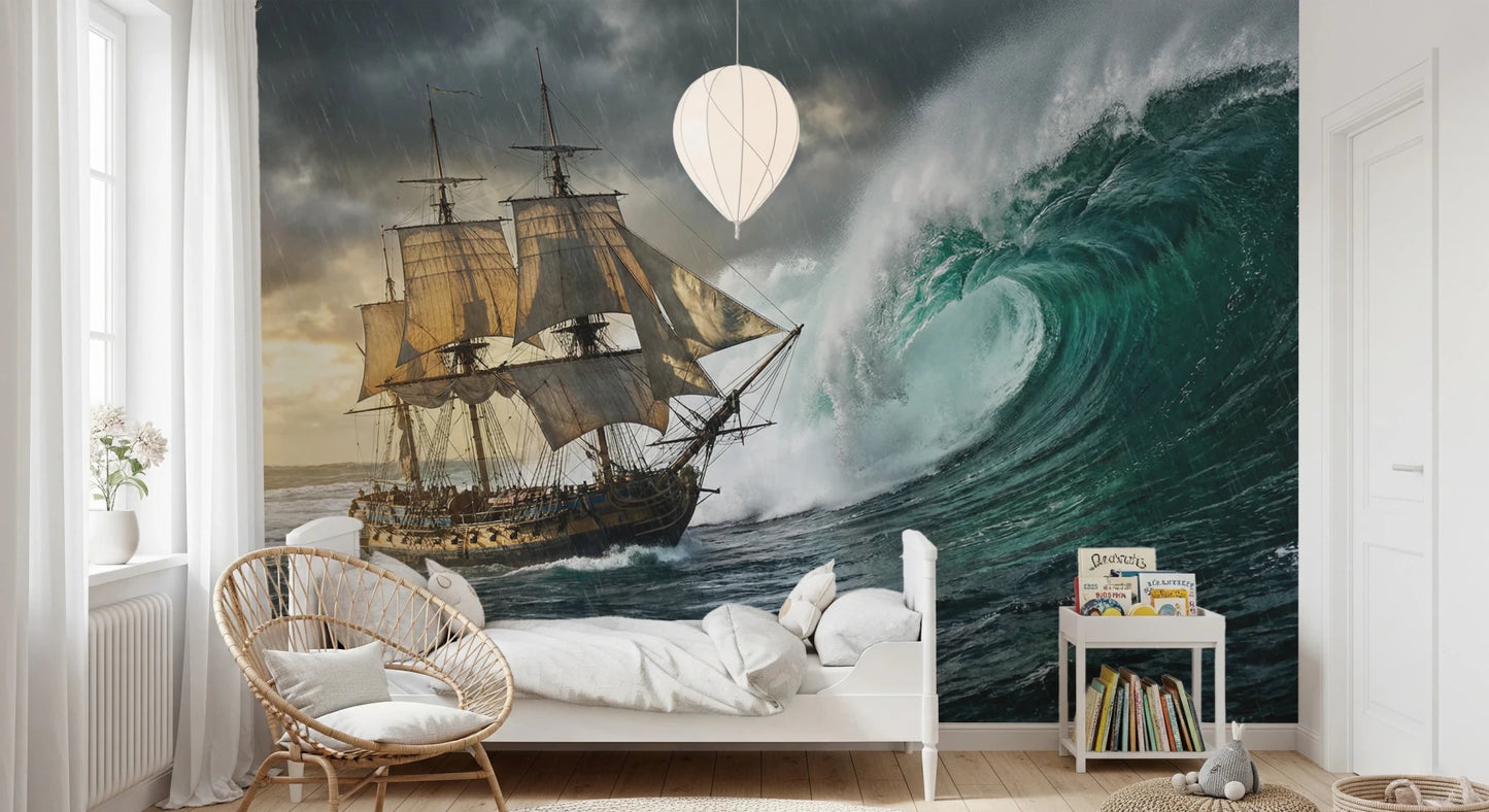 Adventurous sea voyage wallpaper for a living room wall mural.