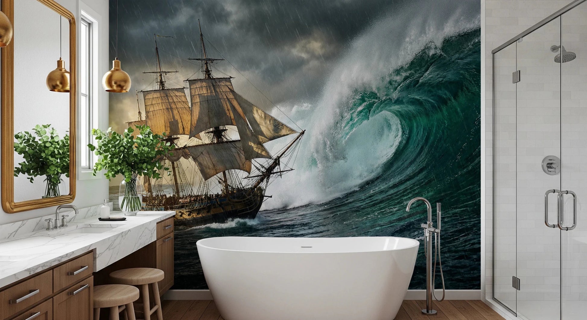 Stormy ocean wallpaper for a dramatic feature wall mural.