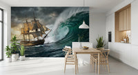 Detailed crashing wave wallpaper for an office wall mural.