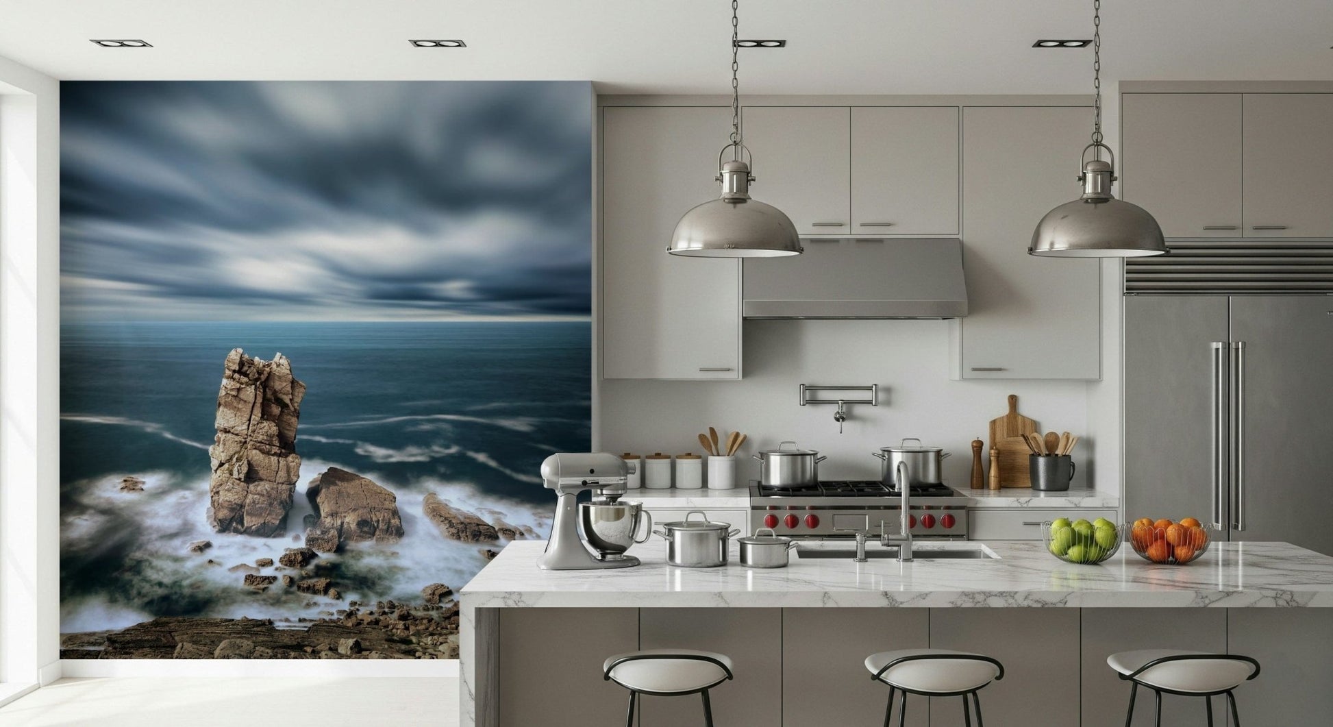 Ocean's Edge Wall Mural wallpaper with rolling waves for feature wall