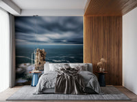 Sea foam texture wall mural in cool blue shades for smooth wall finish