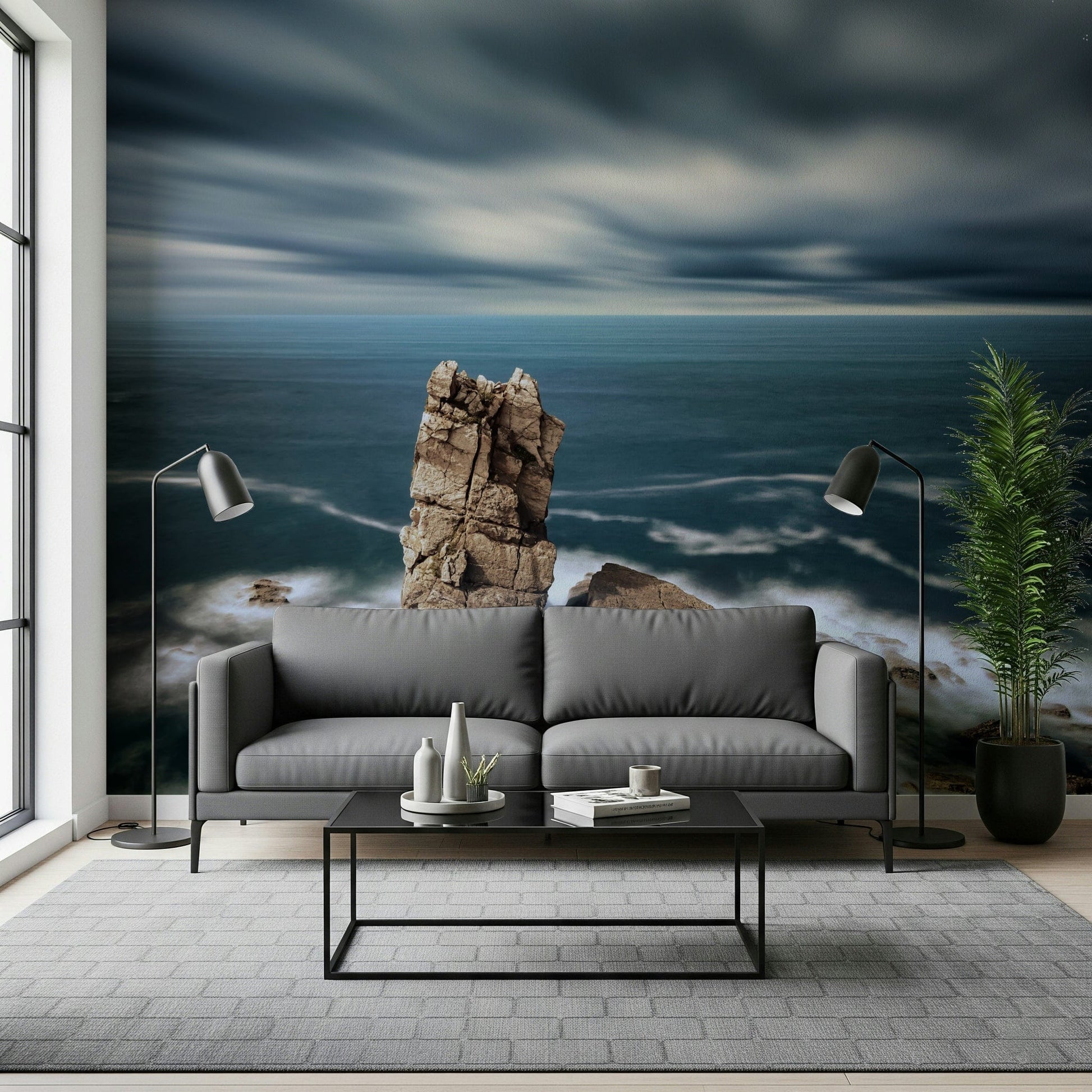 Calm tidal pattern wallpaper in blue-grey tones for modern wall décor