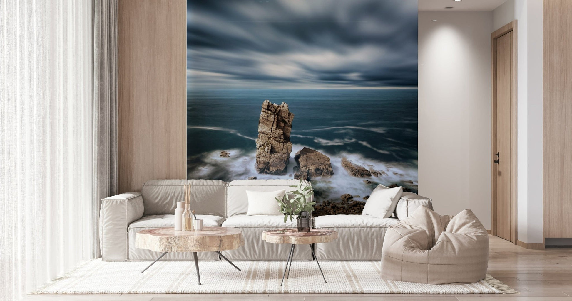Sunlit beach edge wall mural with sand wash colours for feature wall