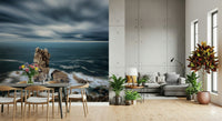 Ocean horizon wall mural with soft aqua gradients for full wall