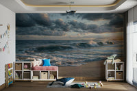 Playroom space feels dynamic with Ocean's Embrace wall mural ocean movement