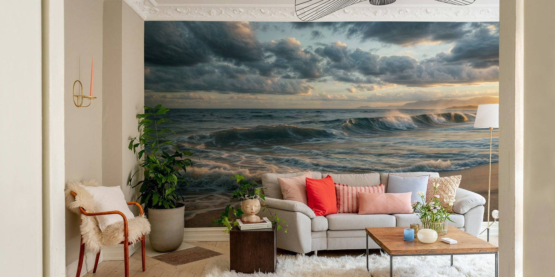 Ocean's Embrace wall mural keeps a Living room calm with layered sea textures