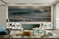 Playroom space feels dynamic with Ocean's Embrace wall mural ocean movement