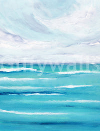 Ocean's Embrace wall mural with soft aqua waves and a pale horizon sweep look