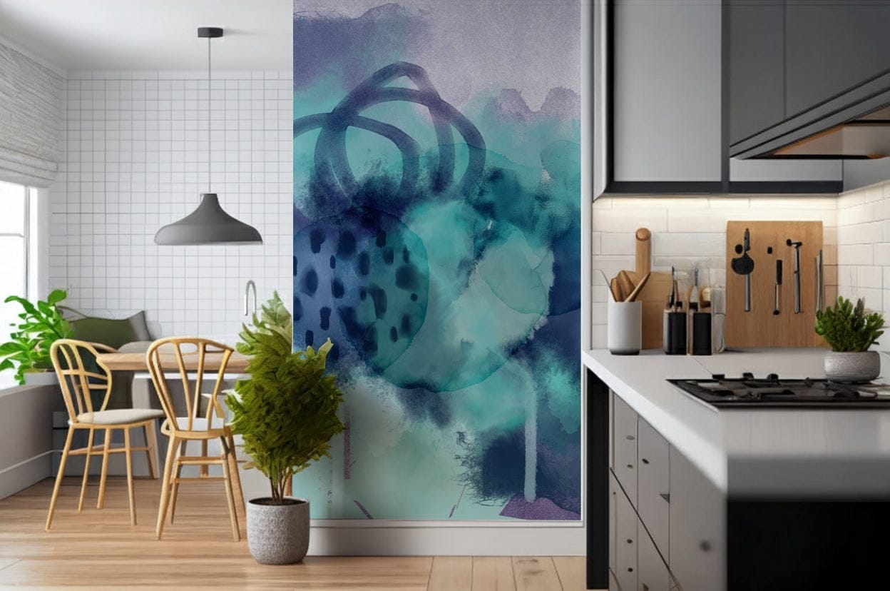 Ocean's Embrace Wall Mural with deep blue and teal water gradients.