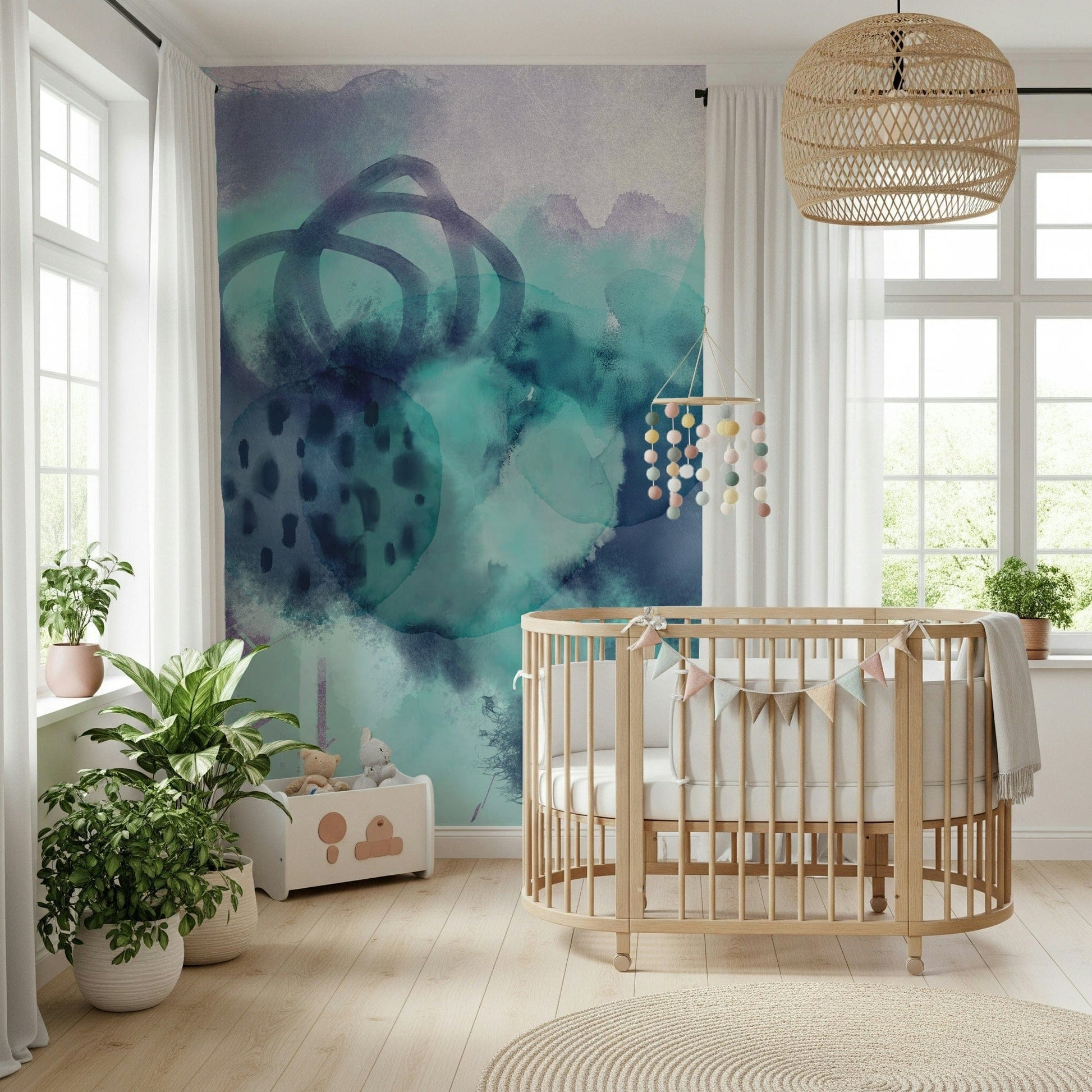 Abstract sea wallpaper featuring fluid waves and organic aquatic shapes.