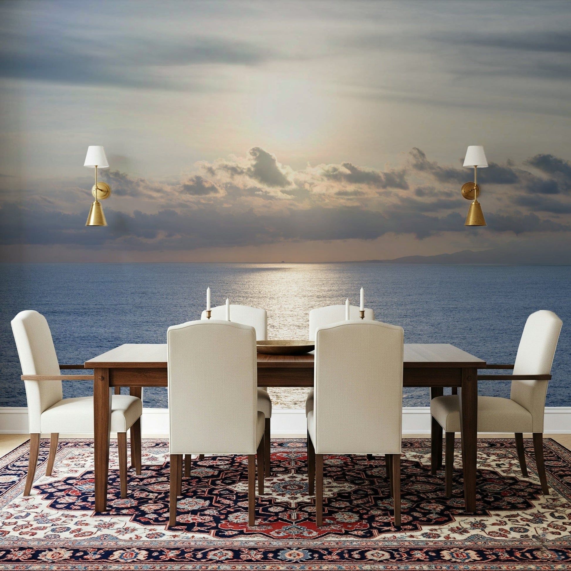 Detailed Ocean's Golden Embrace Wall Mural with a shimmering water surface.
