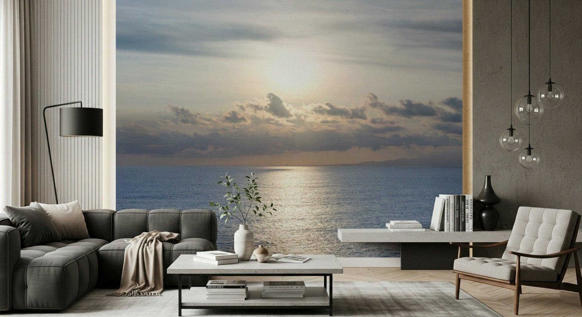 Ocean's Golden Embrace Wall Mural for a relaxing and warm feature wall.