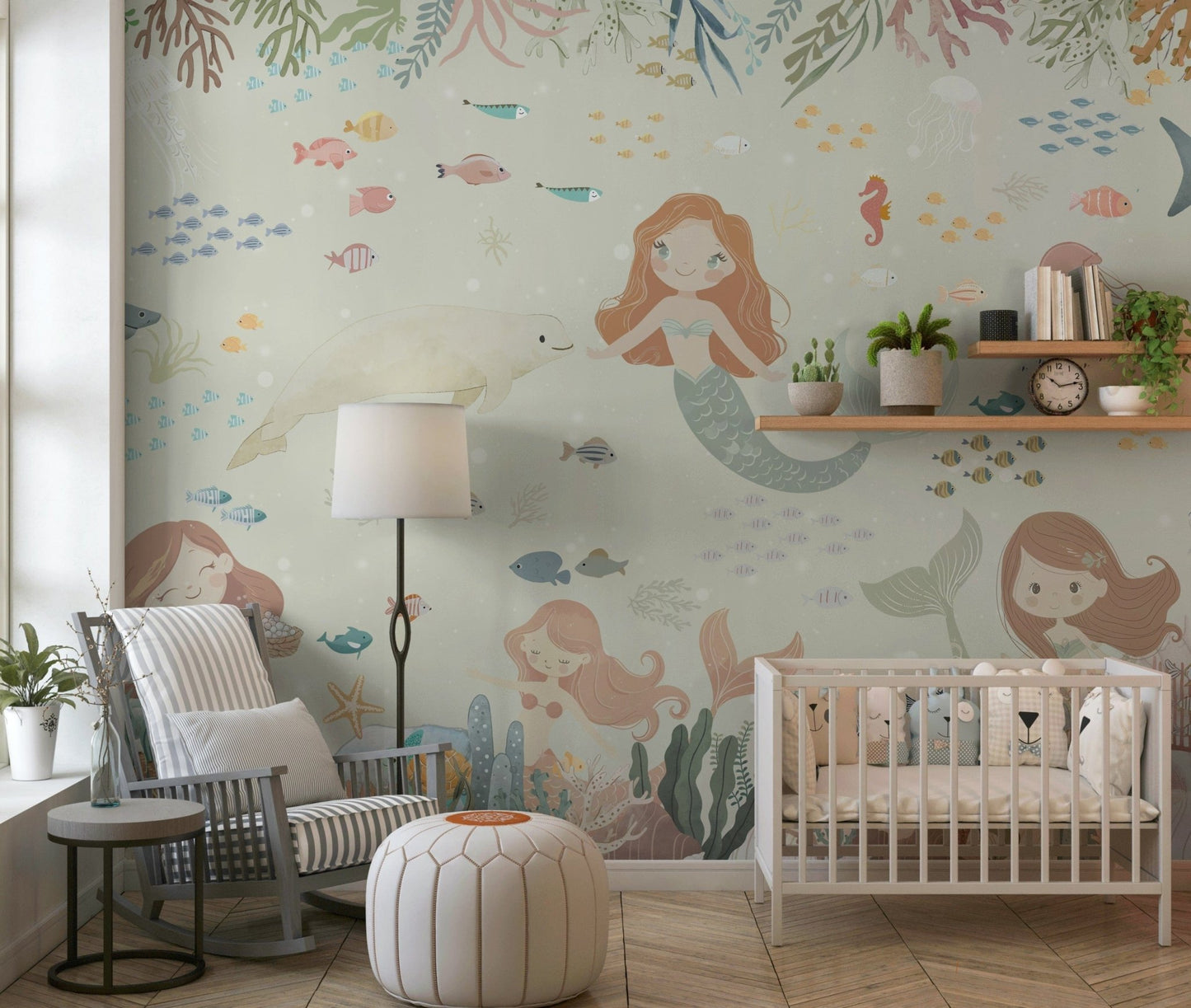 Ethereal sea scene wallpaper for a feature wall in a guest suite wall mural.