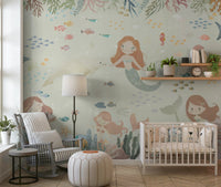 Ethereal sea scene wallpaper for a feature wall in a guest suite wall mural.