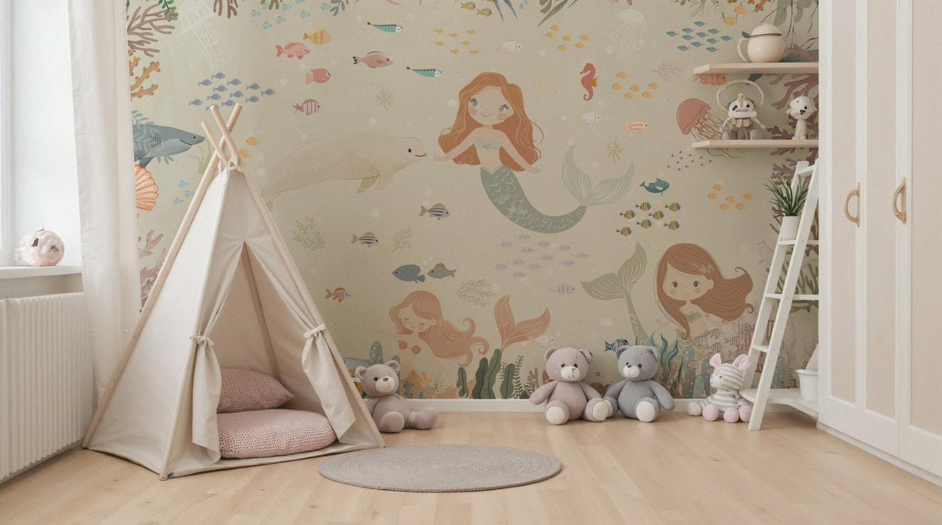 Soft blue waves wallpaper with gentle gradients for a master bedroom wall mural.