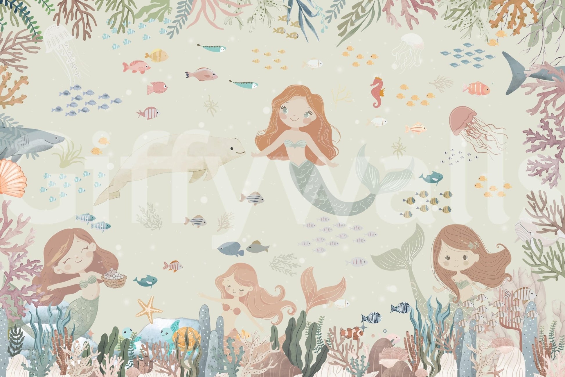 Artistic sea landscape wallpaper for a peaceful meditation room wall mural.