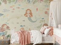 Ocean's Lullaby Wall Mural in a contemporary flat with clean lines wallpaper.