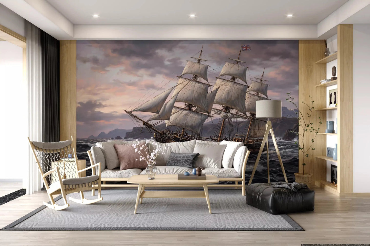 living room area with the nautical sail wall mural GD9517