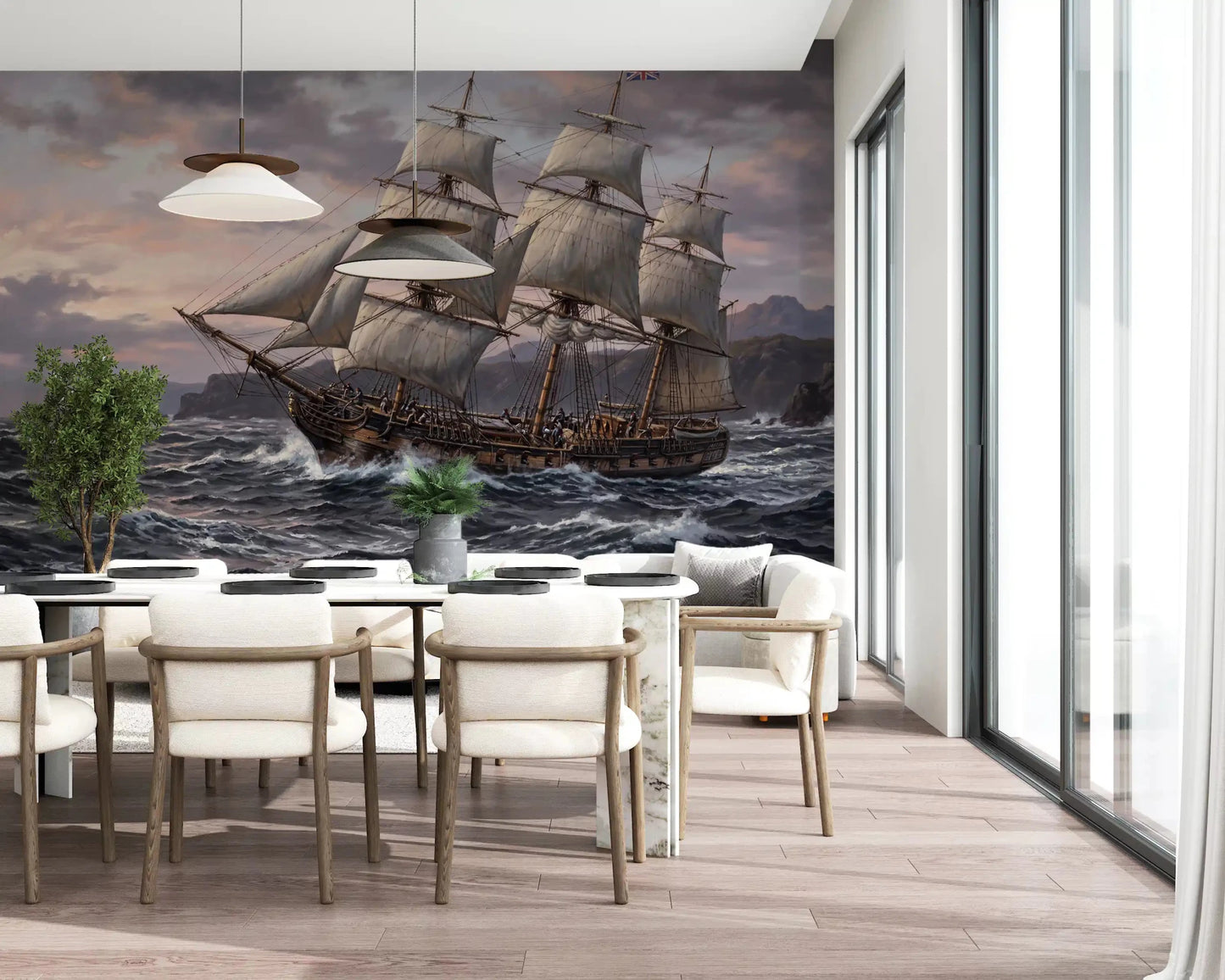 Dining space with the majestic ship wall muralGD9517