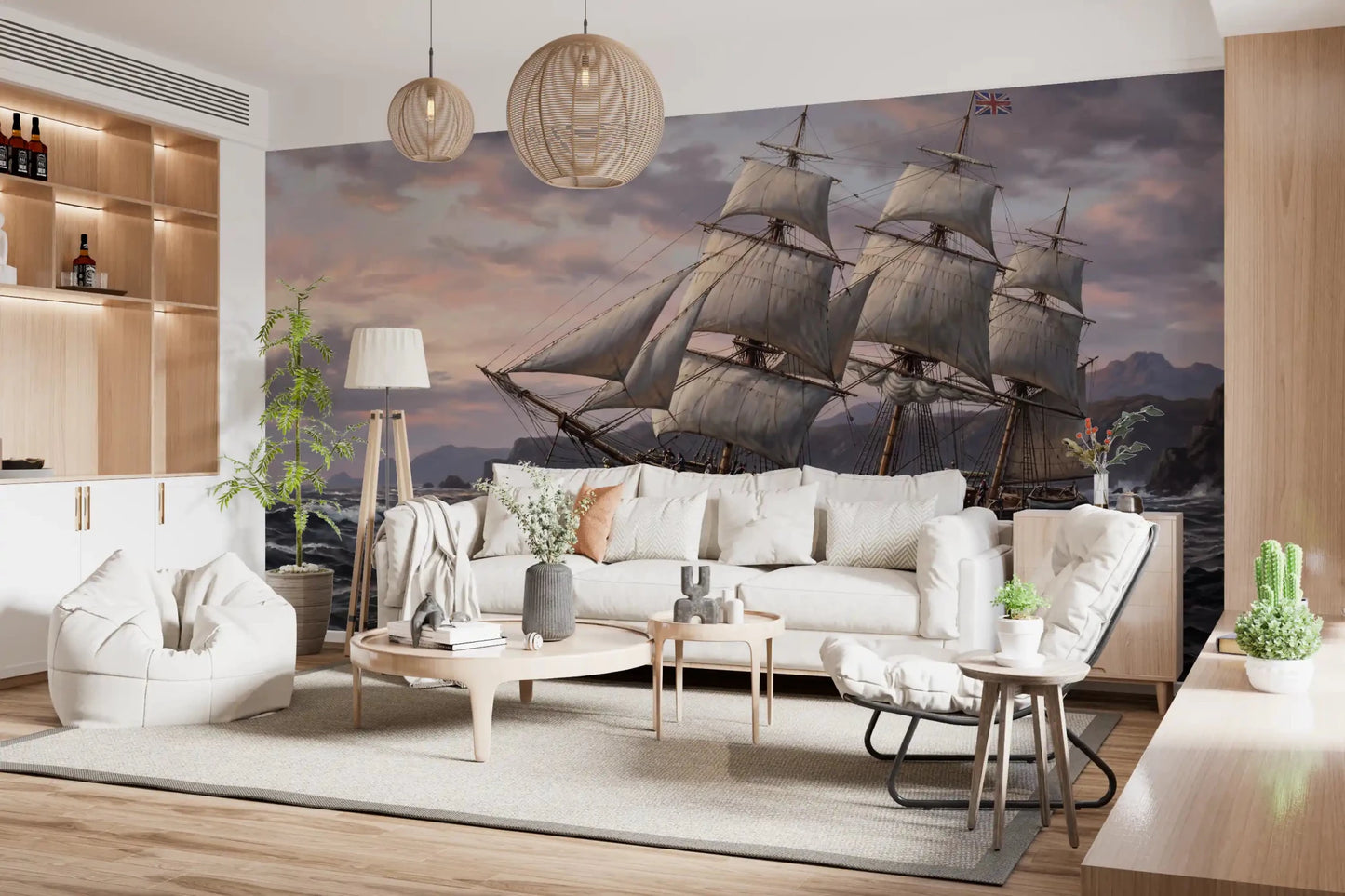 Ship sails on the Ocean's Majesty wall muralGD9517