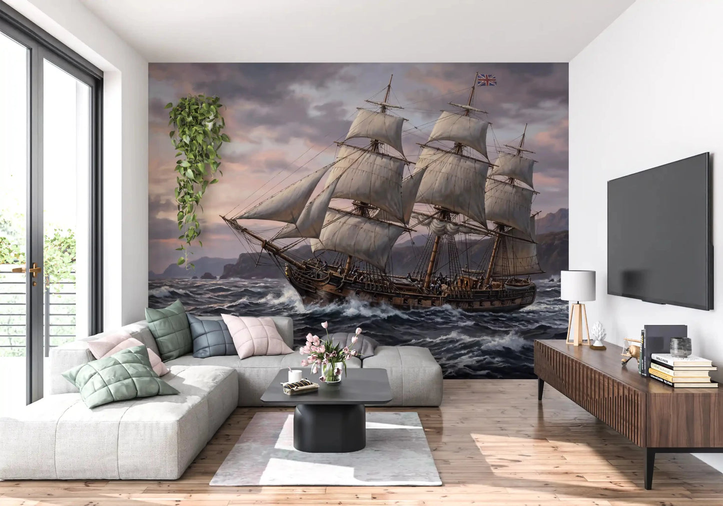 Living room backdrop using Ocean's Majesty wall muralGD9517