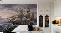 Sunset clouds behind the ship on this wall muralGD9517