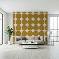 Ochre Orb Weave Wallpaper Tawny polka-dots, woven texture.