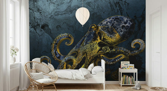 Octopus Majesty Wall Mural with golden octopus artwork GD7360
