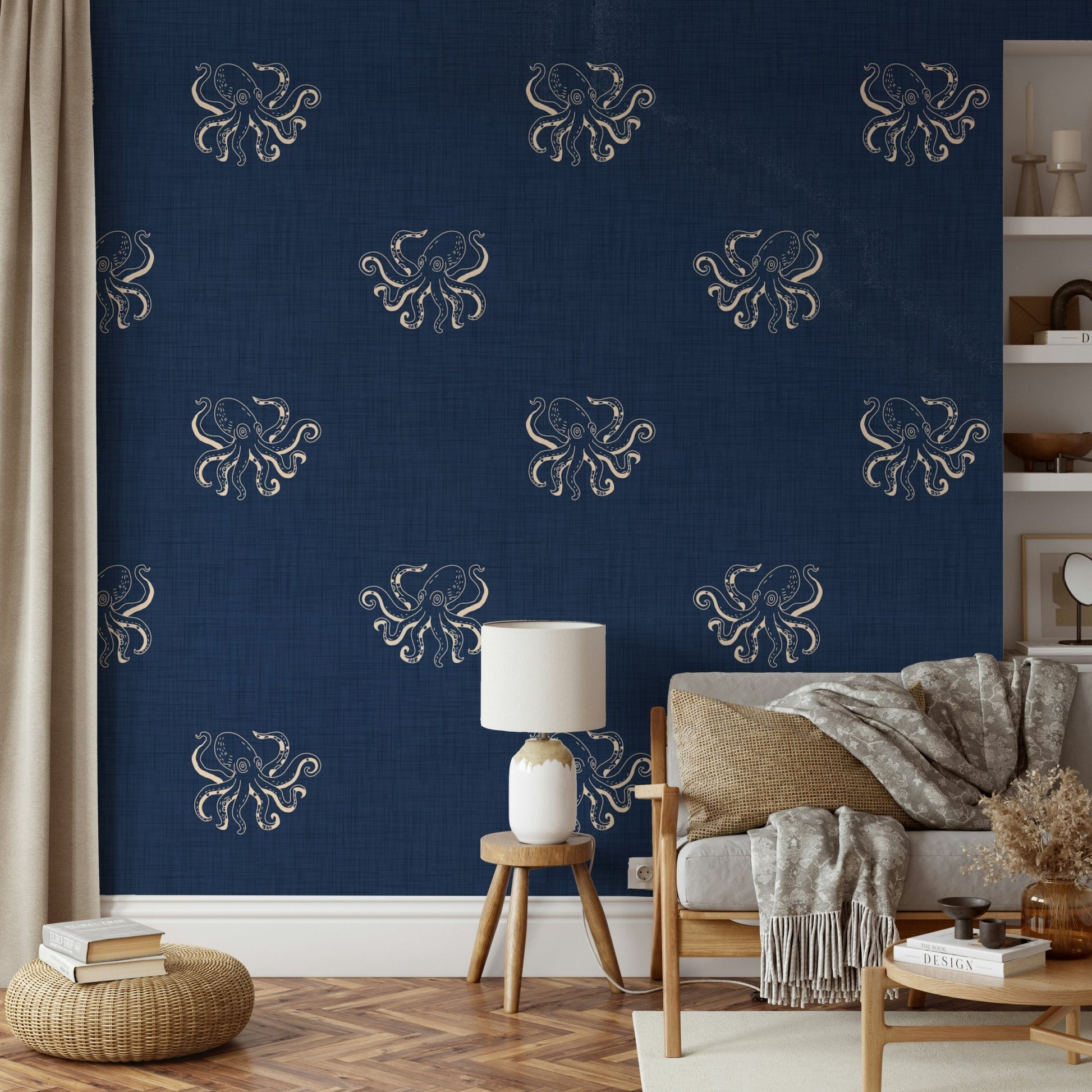 Octopus tentacle pattern on vintage mural
