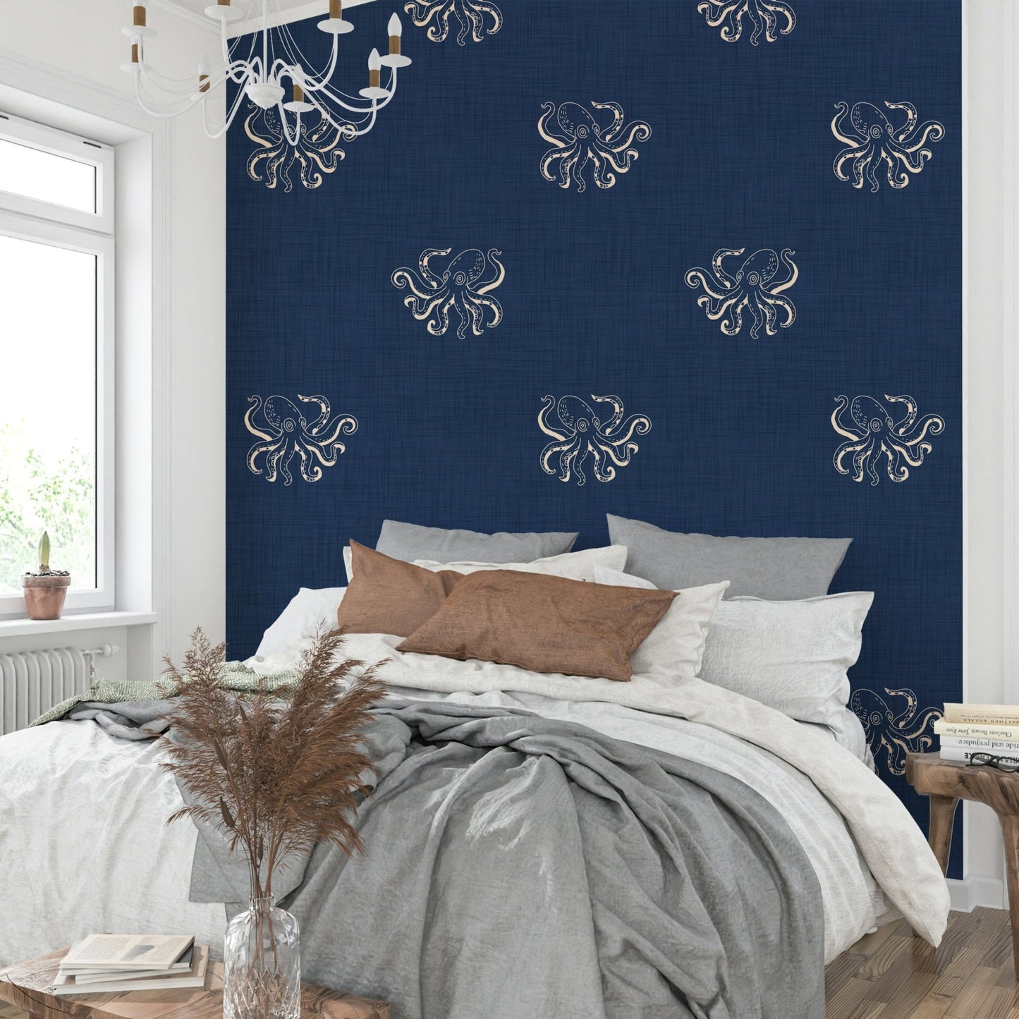 Vintage sea creature mural with octopus
