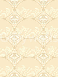 Warm ivory ground layered with shell ogees in this Wave Revival wallpaper swatch
