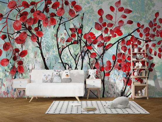 Oil Painted Red Leaves Wallpaper Murals B155