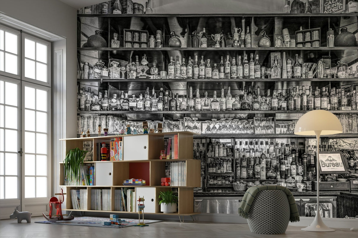 Vintage wooden bar mural for interior walls, GD1885