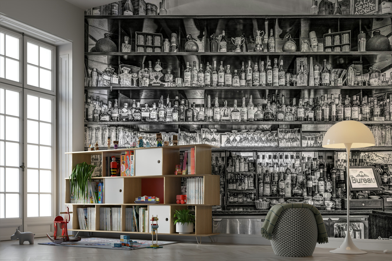 Vintage wooden bar mural for interior walls

